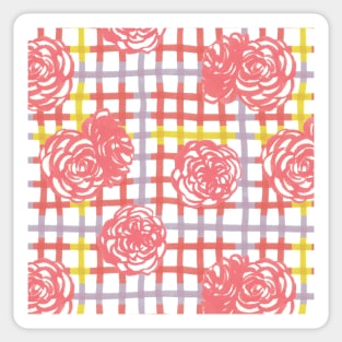 Roses on Plaid Pattern Sticker